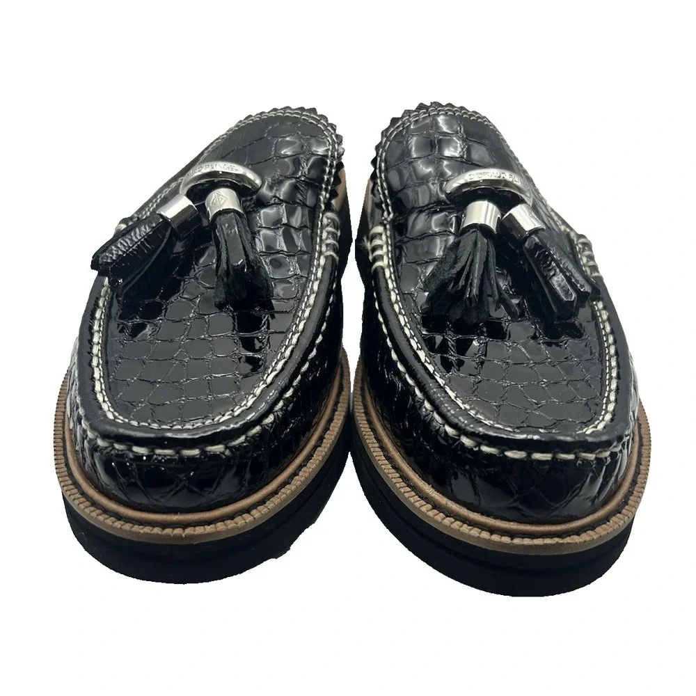 Donald Pliner Lyndall Croc Embossed Patent Leather Tassel Loafer/Mule Size 7 1/2
